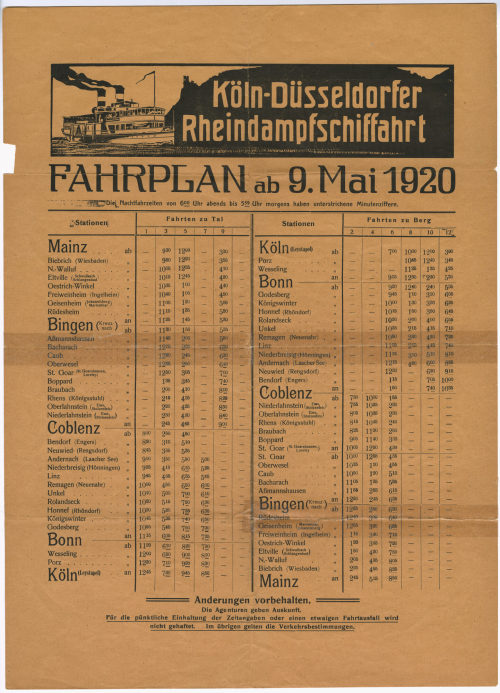 Kölnische und Düsseldorfer Gesellschaft für Rhein-Dampfschiffahrt (Beteiligte Institution), Köln-Düsseldorfer Rheindampfschiffahrt, vor 09.05.1920