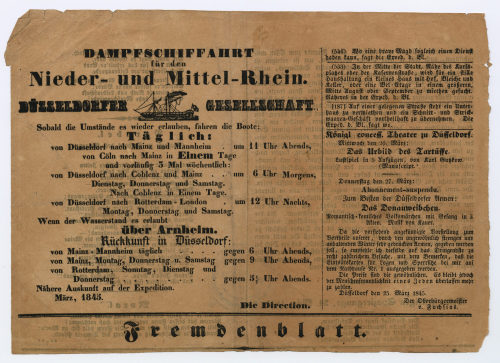 Unbekannt (Druck), DAMPFSCHIFFAHRT für den Nieder- und Mittel-Rhein, 1845