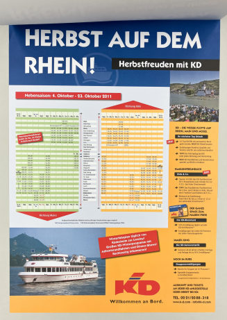 Fahrplan aus zwei Blättern "SOMMER AUF DEM RHEIN! Ihr nächster Tag Urlaub" und "HERBST AUF DEM RHEIN! Herbstfreuden mit KD"