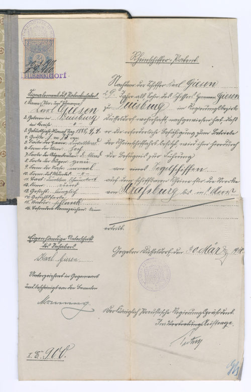 Düsseldorf (Beteiligte Institution), Rheinschiffer-Patent von Carl Giesen, 1918