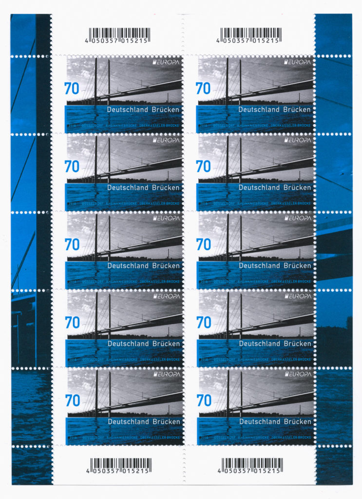 Briefmarkenbogen mit 10 Briefmarken: "70 Deutschland Brücken"
