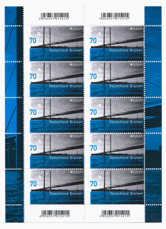 Briefmarkenbogen mit 10 Briefmarken: "70 Deutschland Brücken"