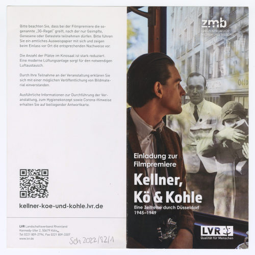 Unbekannt (Hersteller*in), Einladung zur Filmpremiere. Kellner, Kö & Kohle. Eine Zeitreise durch Düsseldorf 1945-1949, 2021