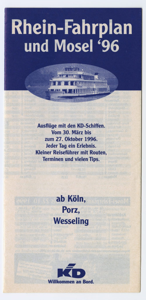 Unbekannt (Hersteller*in), Rhein-Fahrplan und Mosel '96 ab Köln, Porz, Wesseling, 1996