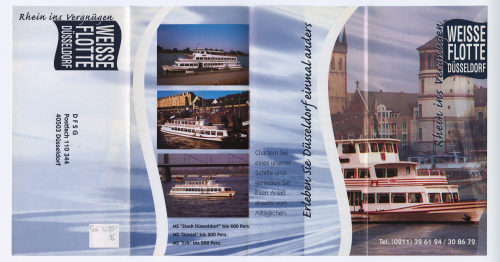 Unbekannt (Hersteller*in), Flyer "WEISSE FLOTTE DÜSSELDORF. Rhein ins Vergnügen", nach 1993