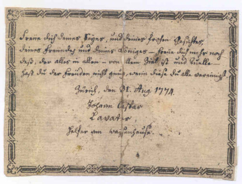 Widmungsblatt von Johann Kaspar Lavater