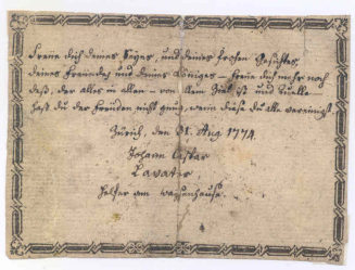 Widmungsblatt von Johann Kaspar Lavater