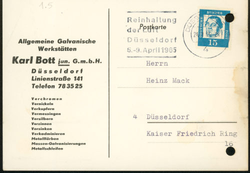 Allgemeine Galvanische Werkstätten (Absender*in), Korrespondenz von Allgemeine Galvanische Werkstätten an Heinz Mack, 23.01.1965