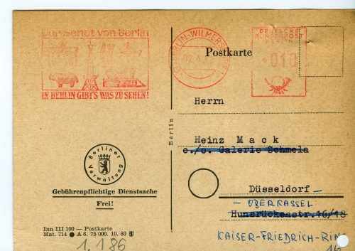 Der Senator für Volksbildung (Absender*in), Korrespondenz von Der Senator für Volksbildung an Heinz Mack, 29.03.1962