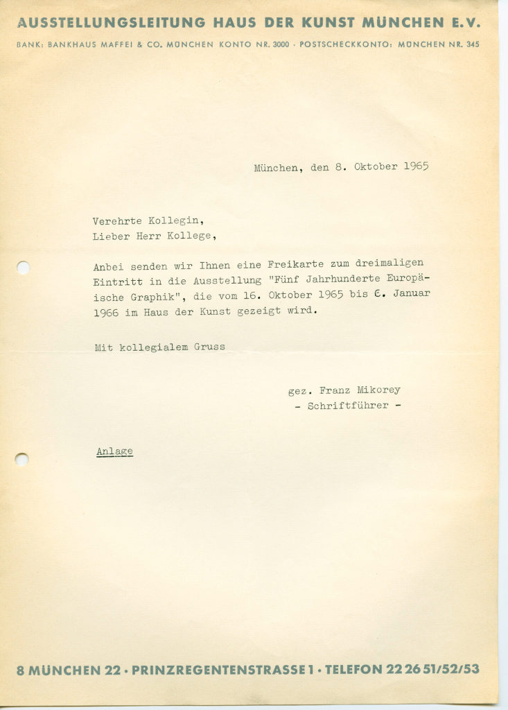 Korrespondenz von Franz Mikorey an Heinz Mack