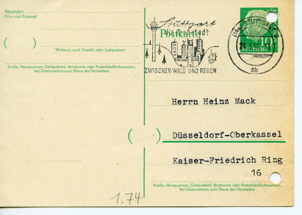 Korrespondenz von Bendixen an Heinz Mack