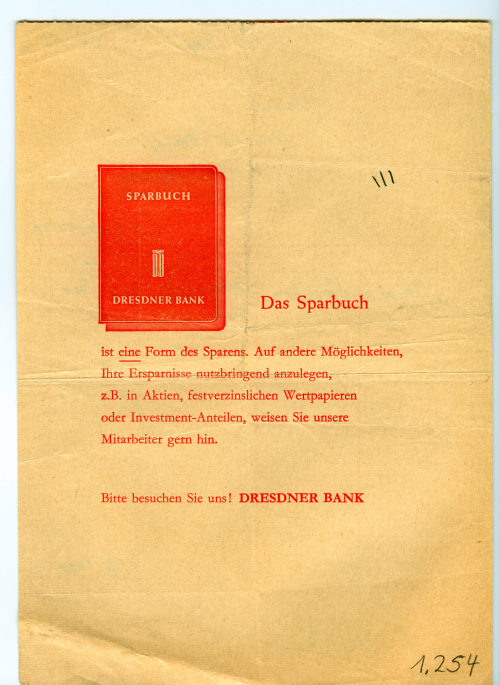 Dresdner Bank (Absender*in), Korrespondenz von Dresdner Bank an Heinz Mack, 27.02.196?