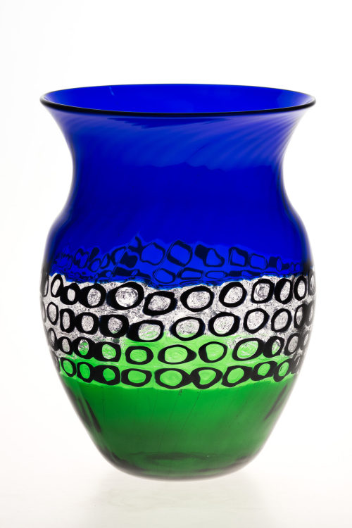 Ercole Barovier (Entwurf), Blau-grüne Vase "occhi", 1957–60