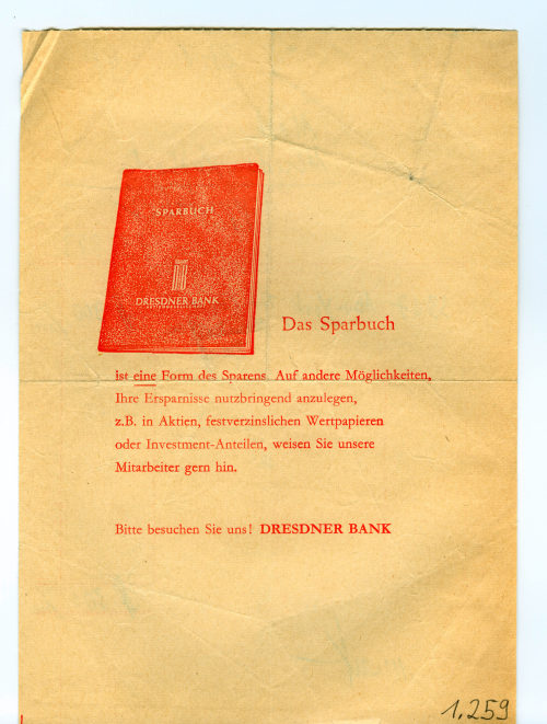 Dresdner Bank (Absender*in), Korrespondenz von Dresdner Bank an Heinz Mack, 28.08.1967