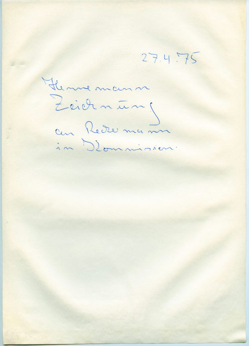 Heinz Mack (Empfänger*in), Notiz an [Heinz Mack], 27.04.1975