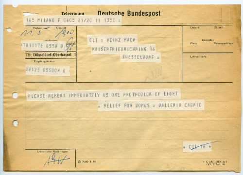 Galleria Cadario (Absender*in), Korrespondenz von Galleria Cadario an Heinz Mack, Ohne Datum