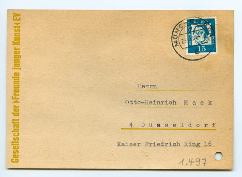 Gesellschaft der Freunde junger Kunst E.V. (Absender*in), Korrespondenz von Gesellschaft der Freunde junger Kunst E.V. an Heinz Mack, 22.01.1964