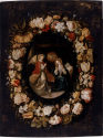 Frans Francken III - zugeschrieben und Osias Beert - Werkstatt, Die Verkündigung im Blumenkranz ...