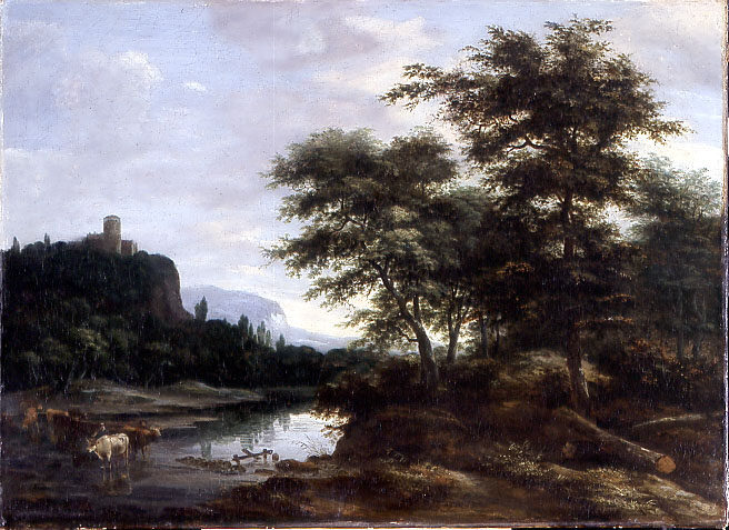 Jacob Salomonsz. van Ruysdael, Landschaft mit Kuhherde am Weiher, 2. H. 17. Jh., Kunstpalast, D ...