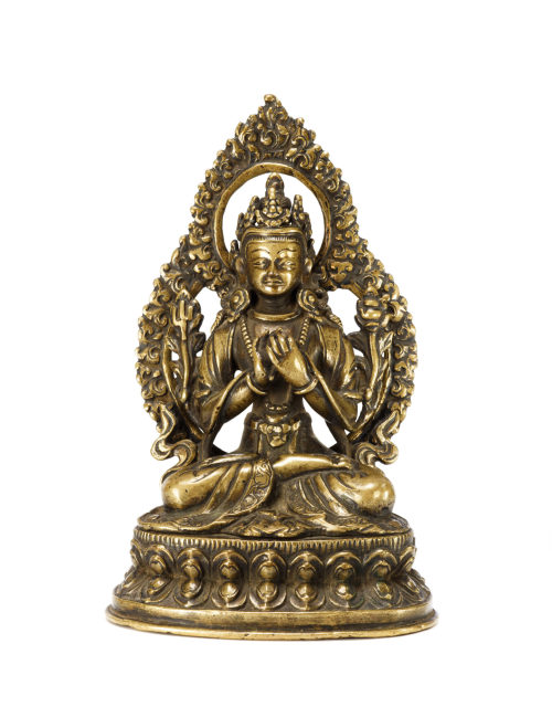 Unbekannt (Künstler*in), Maitreya, der zukünftige Buddha, auf doppeltem Lotussockel, ca. 17. Jahrhundert