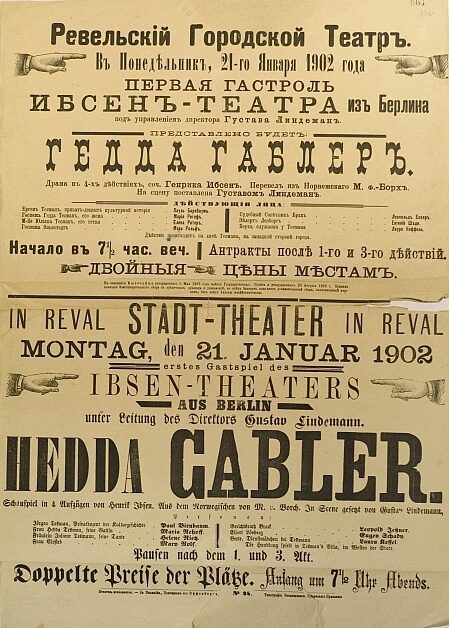 Theaterplakat Gastspiel "Hedda Gabler" des Ibsen-Theaters im Stadttheater Reval 1902