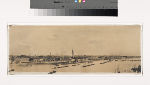 W. Höffert (Fotograf*in), Stadtansicht Düsseldorf von der neuen Rheinbrücke aus, 1897