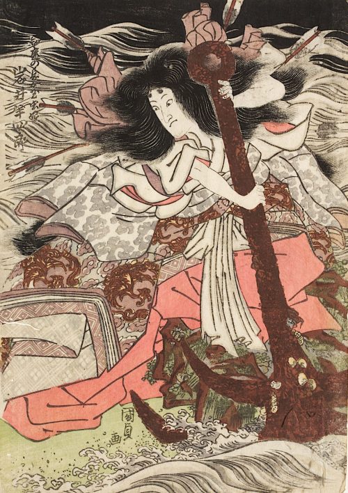 Kunisada (Künstler*in), Iwai Hanshirō V. in der Rolle der Taira-Prinzessin Tamamushi
Hime | Aus dem Kabuki-Schauspiel Die Tausend Kirschbäume
, 1815