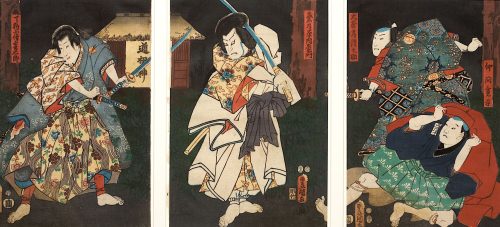 Kunisada (Künstler*in), Die Schauspieler der Premiere | Aus dem Kabuki-Schauspiel Gesetzlose im Vergnügungsviertel, 1854