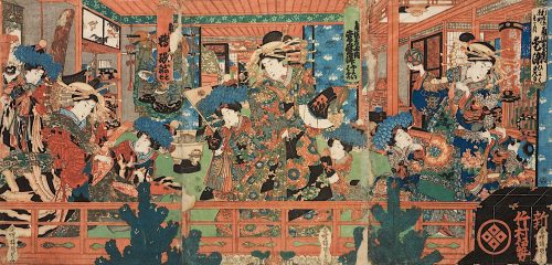 Kunisada (Künstler*in), Kurtisanen mit ihren Schülerinnen im Freudenhaus , Um 1840