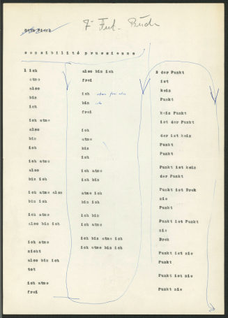 Textentwurf zur Ausstellung "sensibilité prussienne", Galerie dato, Frankfurt, 1961