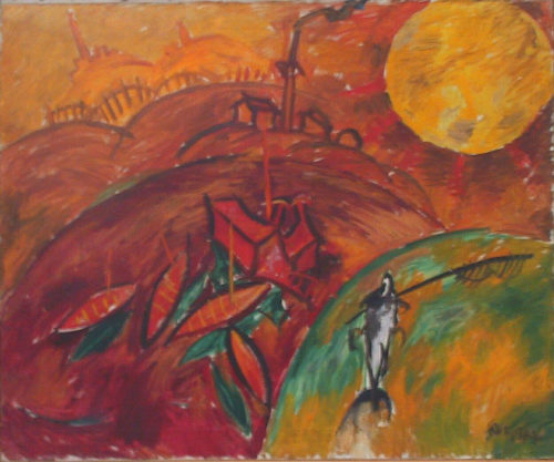 Walter Ophey (Künstler*in), Rote Kähne mit großer Sonne (Rote Kähne mit Mond), 1921–1923