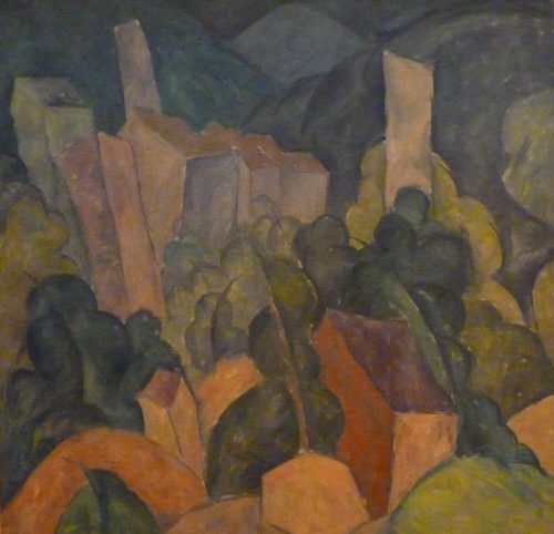 Walter Ophey (Künstler*in), Landschaft in Schwarz (Bergstädtchen), 1920