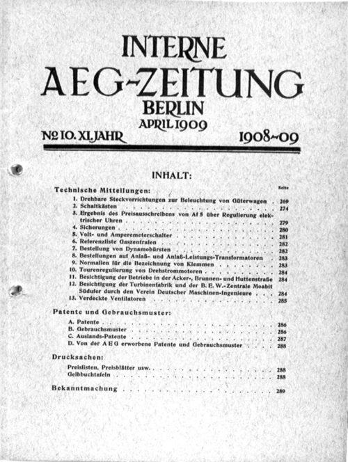 Peter Behrens (Künstler*in), Interne AEG-Zeitung 1908-1909, 1909; Herstellungsjahr: 1908/09