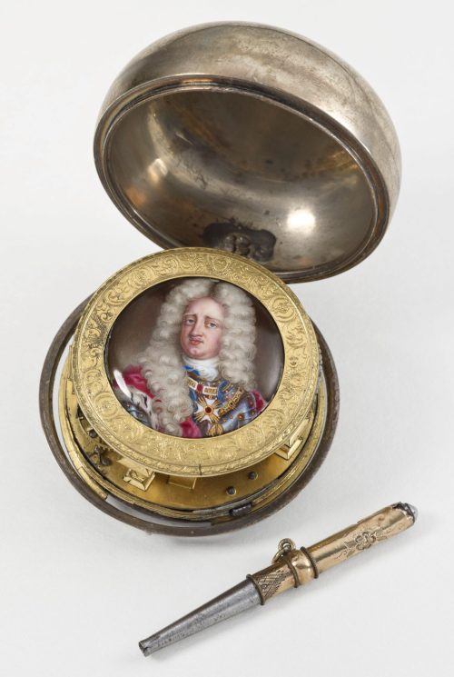 François Bussat (Hersteller*in), Spindeltaschenuhr mit Miniaturbildnis des Kurfürsten Johann Wilhelm, um 1710