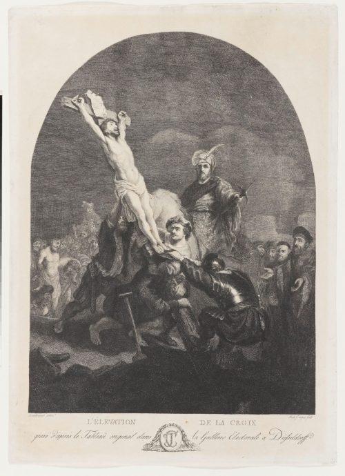 Carl Ernst Christoph Hess (Kupferstecher*in), Radierung aus der "Passion" nach Rembrandt: Kreuzigung, 1780