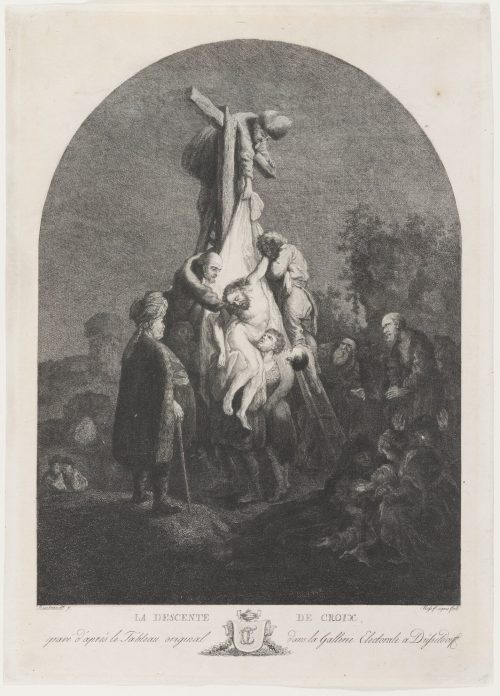 Carl Ernst Christoph Hess (Kupferstecher*in), Radierung aus der "Passion" nach Rembrandt: Abnahme vom Kreuz, 1780