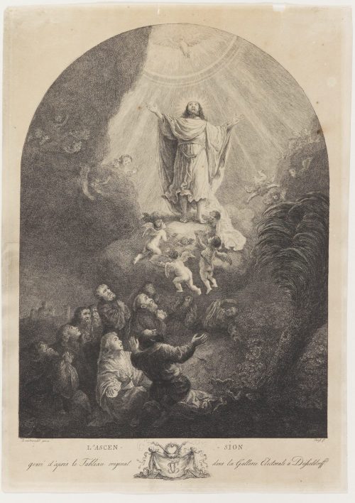 Carl Ernst Christoph Hess (Kupferstecher*in), Radierung aus der "Passion" nach Rembrandt: Himmelfahrt Christi, 1780