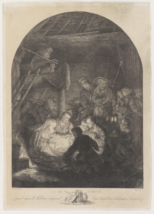 Carl Ernst Christoph Hess (Kupferstecher*in), Radierung aus der "Passion" nach Rembrandt: Geburt Christi, 1780