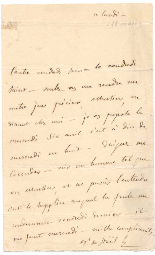 Brief von Anne Louise Germaine de Staël-Holstein