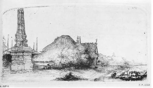 Rembrandt Harmenszoon van Rijn (Künstler*in), Hütte und entlegende Gegend am Spaarndammer Deich, genannt "L' Obelisque", um 1650