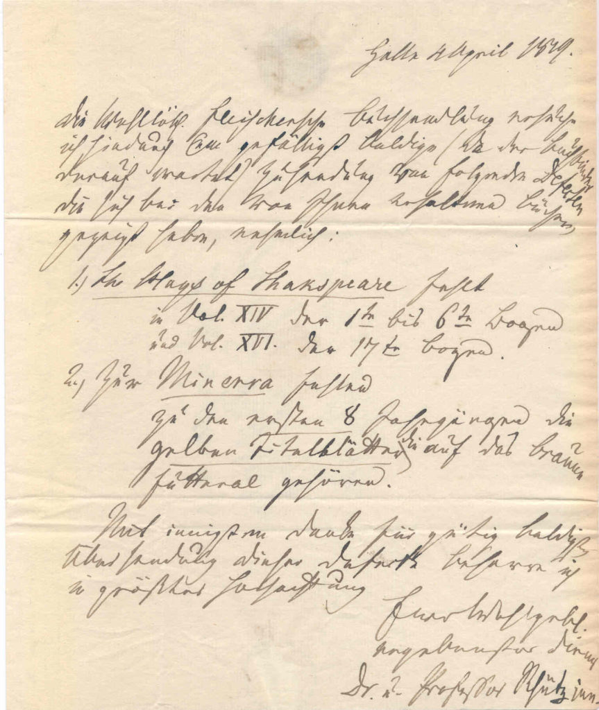 Brief von Friedrich Karl Julius Schütz