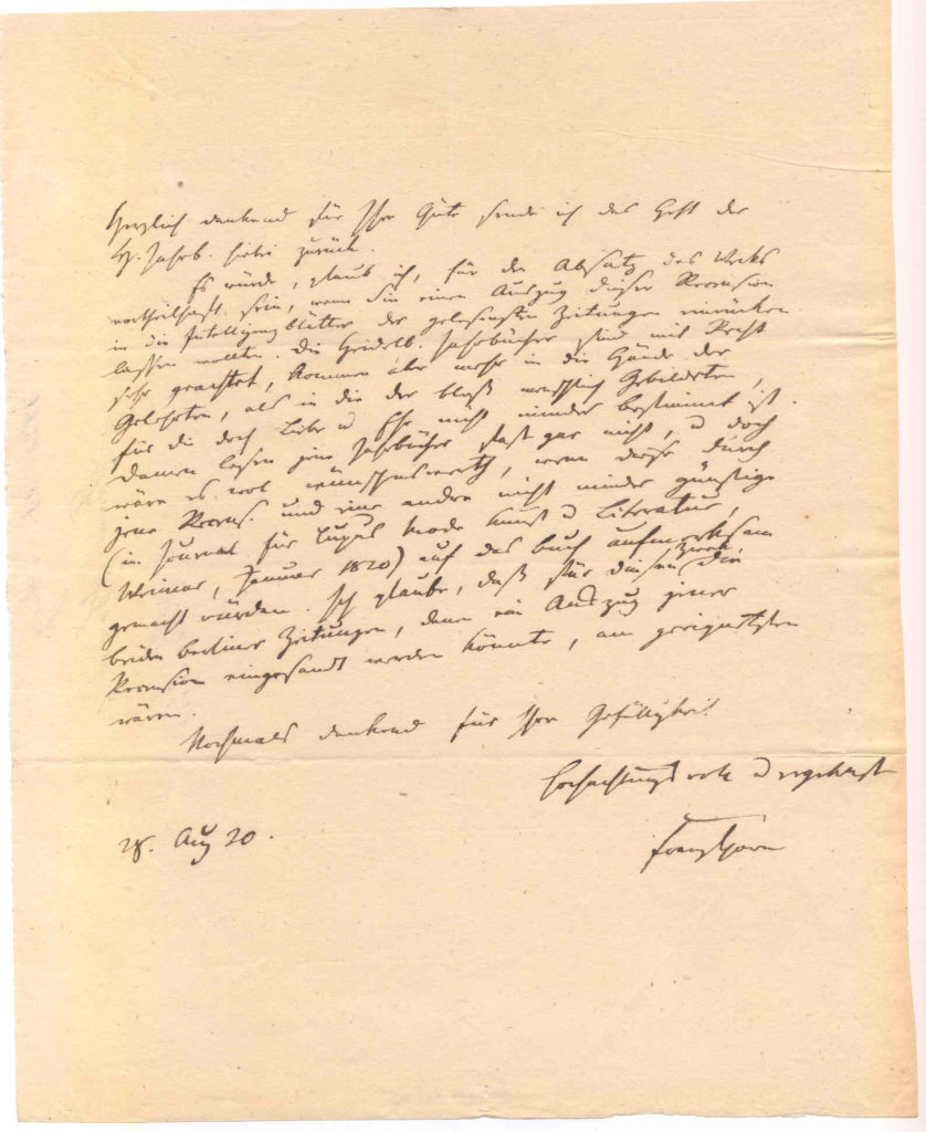 Brief von Franz Horn