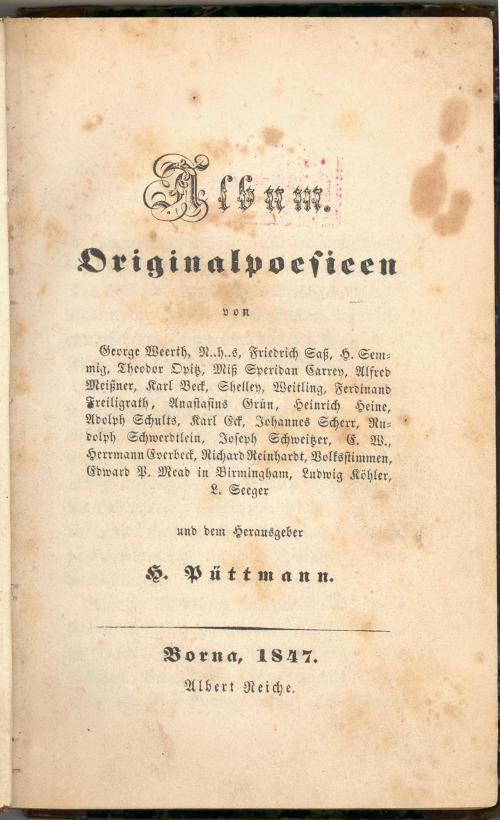 Titelseite Album. Originalpoesieen, Provenienz: Heinrich-Heine-Institut