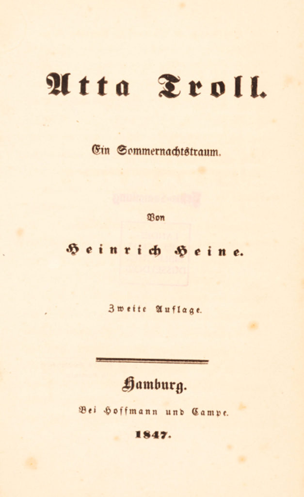 Titelseite Atta Troll (Erstausgabe), Provenienz: Heinrich-Heine-Institut