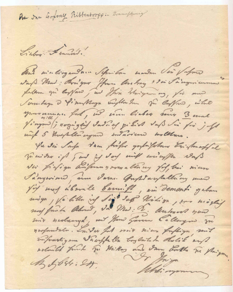 Brief von Ernst August Friedrich Klingemann