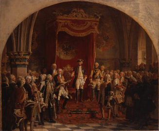 Wilhelm Camphausen, Die schlesischen Stände huldigen Friedrich dem Großen in Breslau 1741 - Ent ...