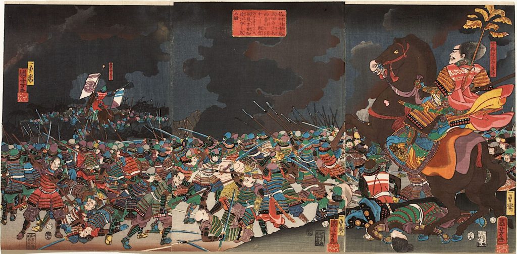 Der Feldherr Amakasu Ōminokami Kagetoki schlägt die Truppen von Fürst Uesugi Kenshin in die Flucht | Aus der Serie Die Schlachten von Kawanakajima [1553–1563]
