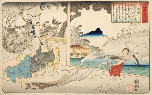 Utagawa Kuniyoshi (Künstler*in), Gomō vertreibt die Mücken | Aus der Serie Spiegel der 24 Beispiele von Kindesliebe, Um 1844