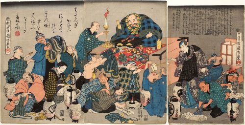 Utagawa Kuniyoshi (Künstler*in), Der Mönch Ikkyū predigt über die Höllenqualen der Reichen, Um 1844