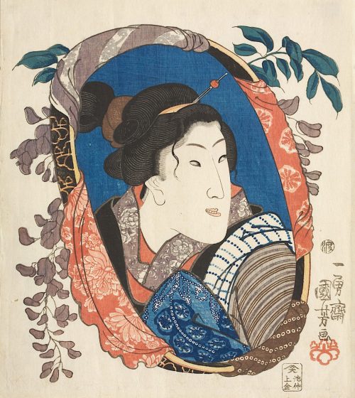 Utagawa Kuniyoshi (Künstler*in), Der Schauspieler Bandō Shūka IV. in einer Frauenrolle | Aus der Serie Geschwisterbilder, mit imaginierten schauspielerischen Darstellungen von dreißig ausgewählten Bäumen und Blüten, Um 1845